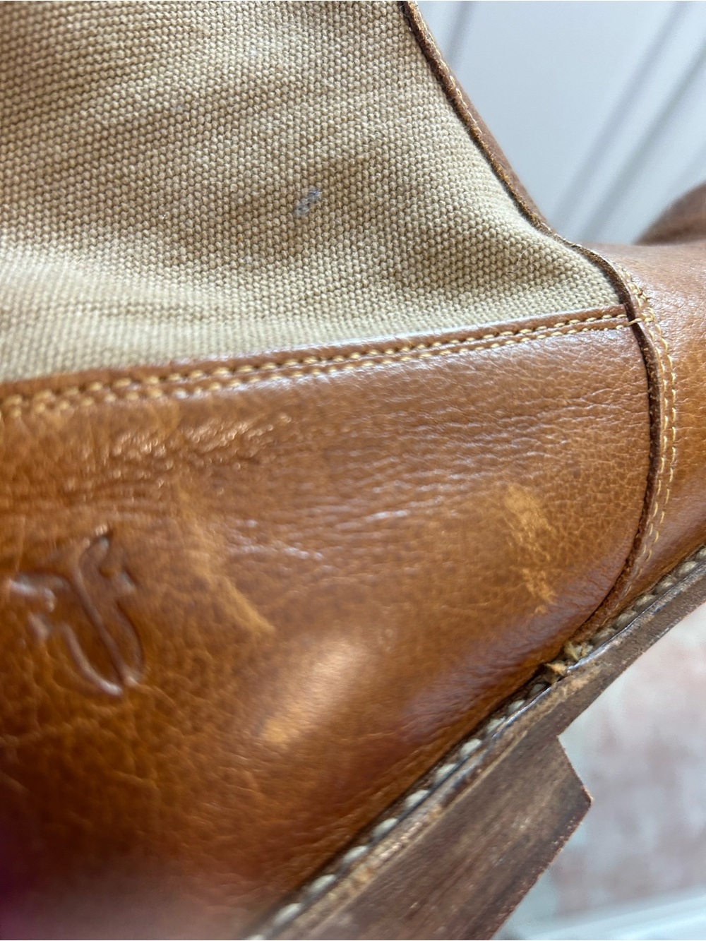 Frye Tall Brown Leather & Olive Canvas Boots - Picture 9 of 10